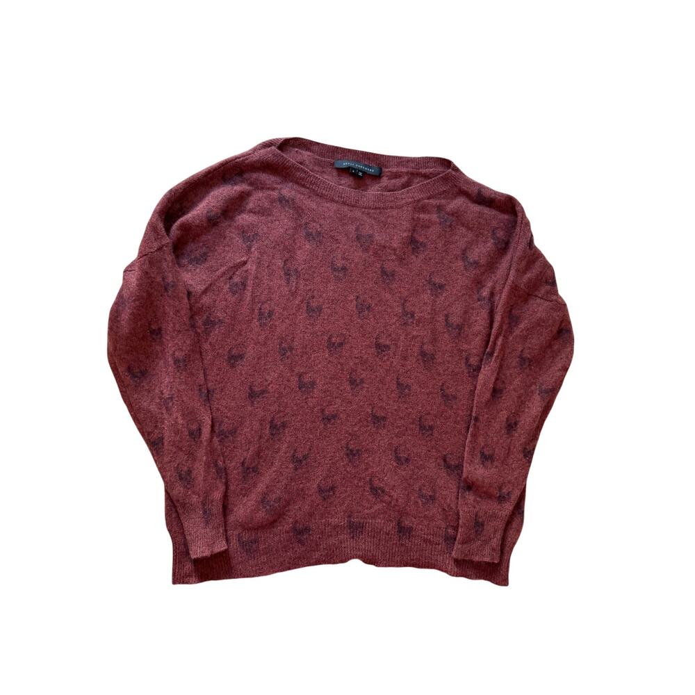 Skull Cashmere 100% Cashmere Burgundy Skull Print Crewneck Sweater S